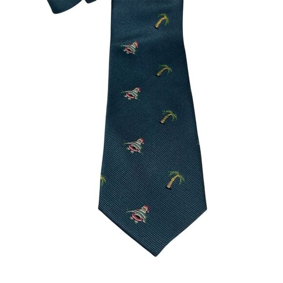 J.Crew Men's Silk Christmas Tie Blue Santa Palm Tree Holiday Theme - Picture 8 of 10